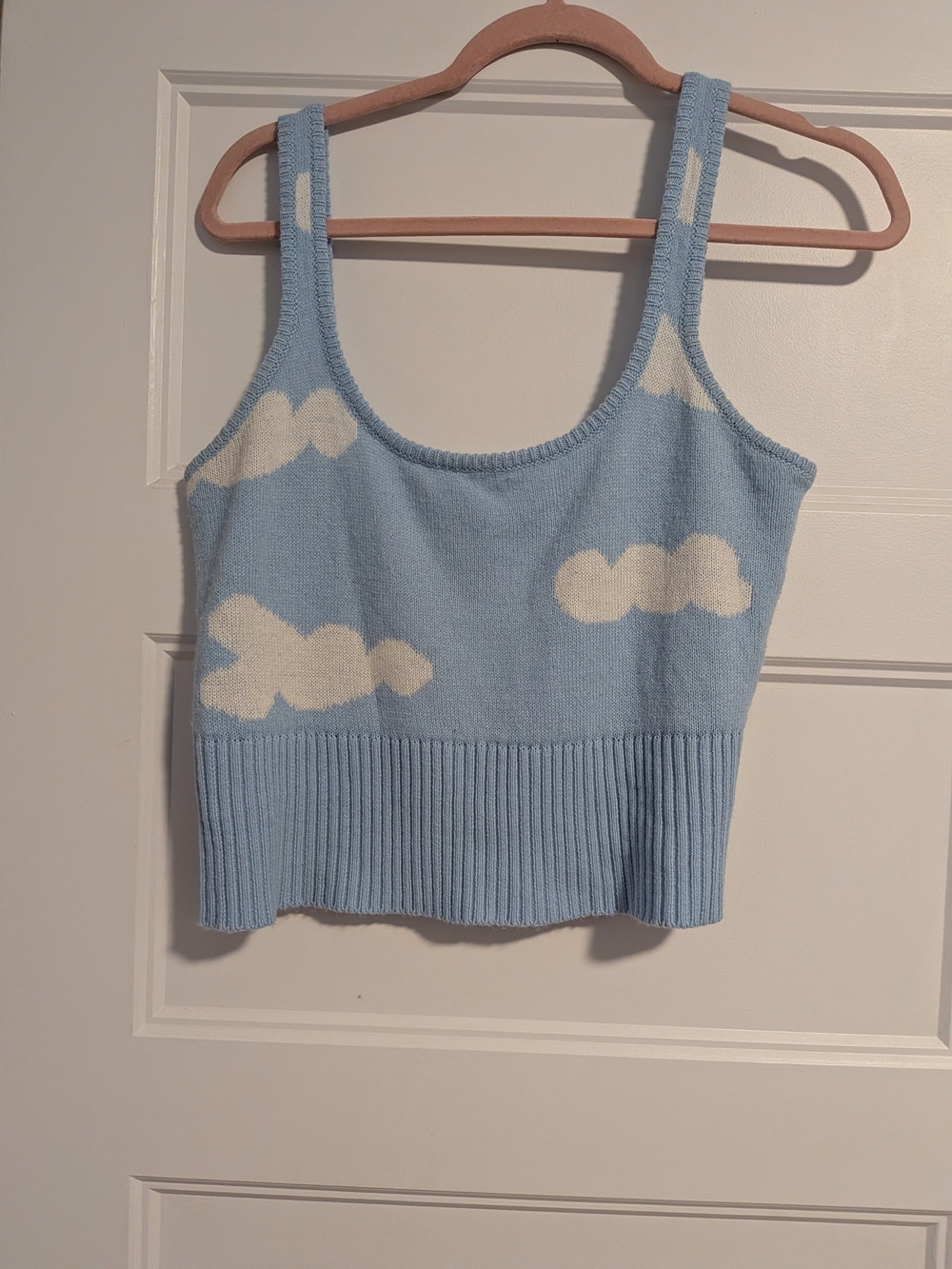 90s Sky Blue Cloud Knit Tank Top - Women